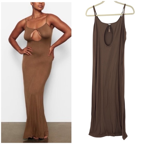 SKIMS Dresses & Skirts - SKIMS Keyhole Maxi Dress Womens Size XL Wood Brown Soft Lounge Stretch